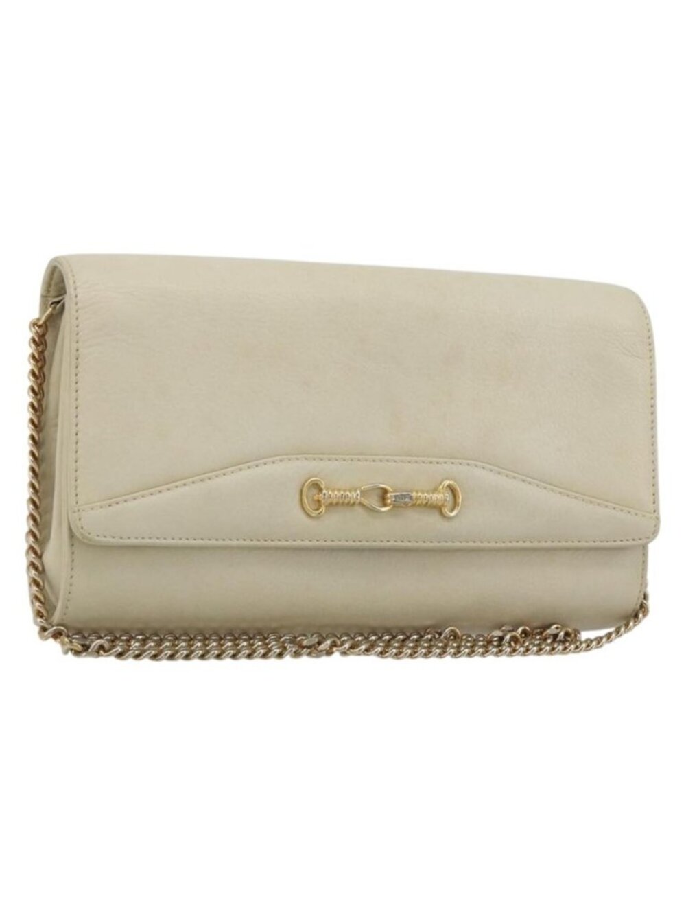 Authentic CELINE Chain Shoulder Bag Leather White Gold